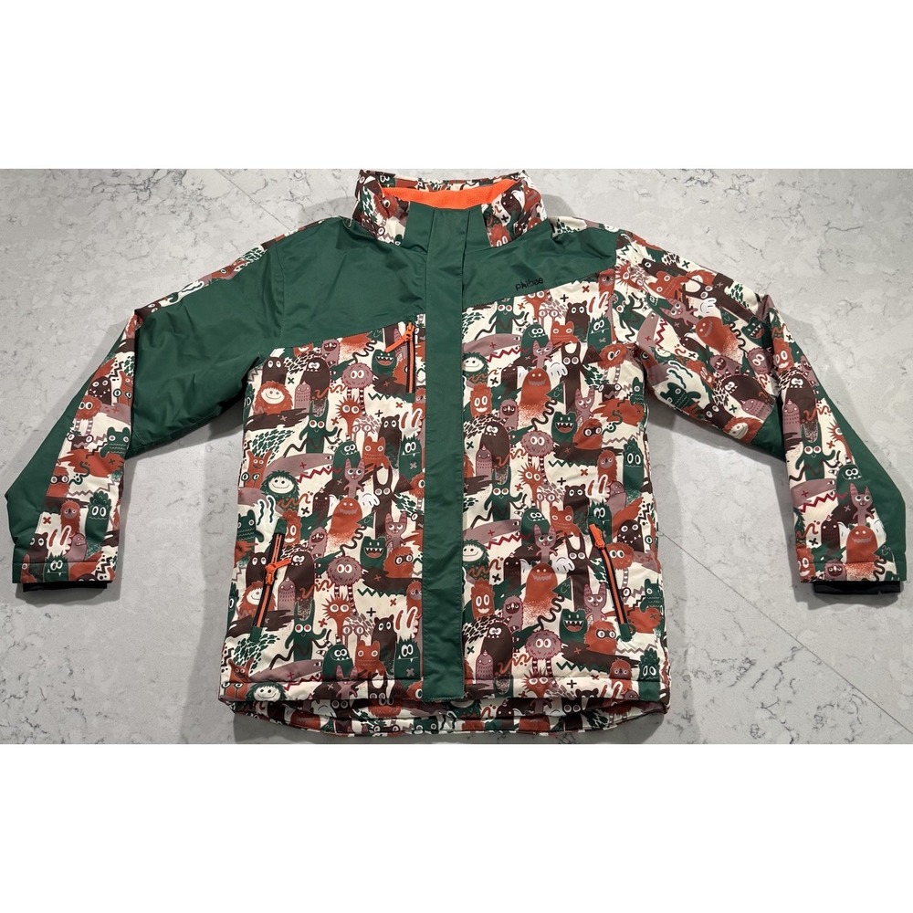 PHIBEE Snowboard Ski Jacket Boys XL Green Graphic Print Insulated Winter Outdoor